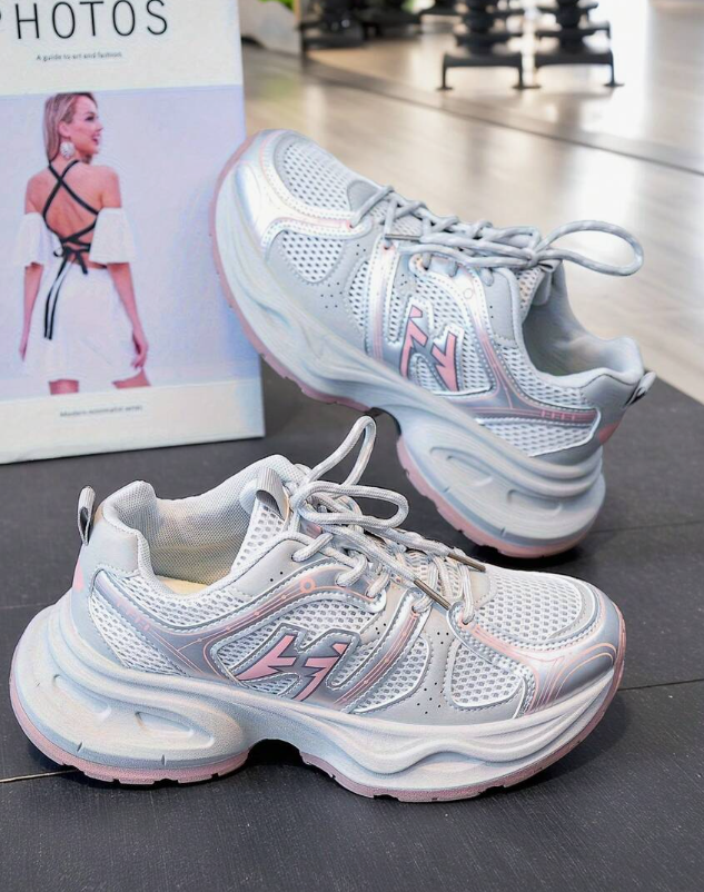 Thick Sole Pink Chunky Sneakers For Women